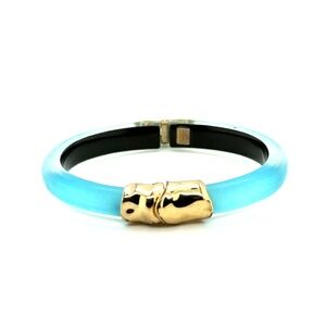 Alexis Bittar Blue Lucite Hinged Bangle Bracelet Gold Tone Accents Thin 6.75in